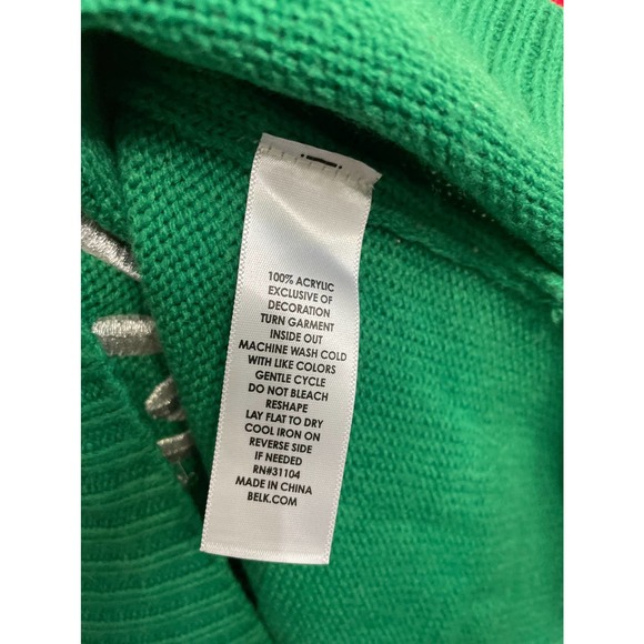 New Directions Green Bah Humbug Christmas Sweater Sz PM Knit Top - Picture 6 of 8